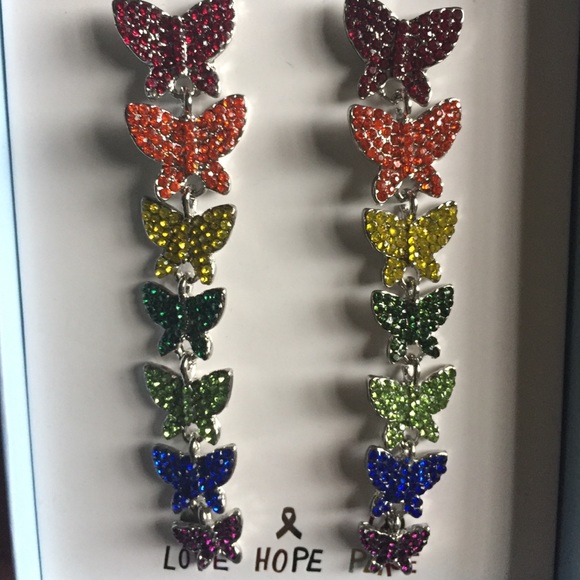 Rainbow Butterfly Earrings New by C&C California - Picture 5 of 12